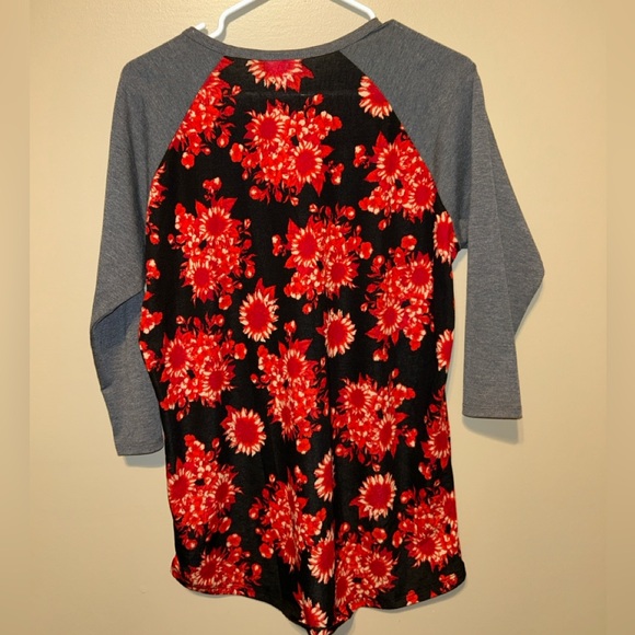 LuLaRoe Red Floral Top with Gray Accents - Picture 3 of 3